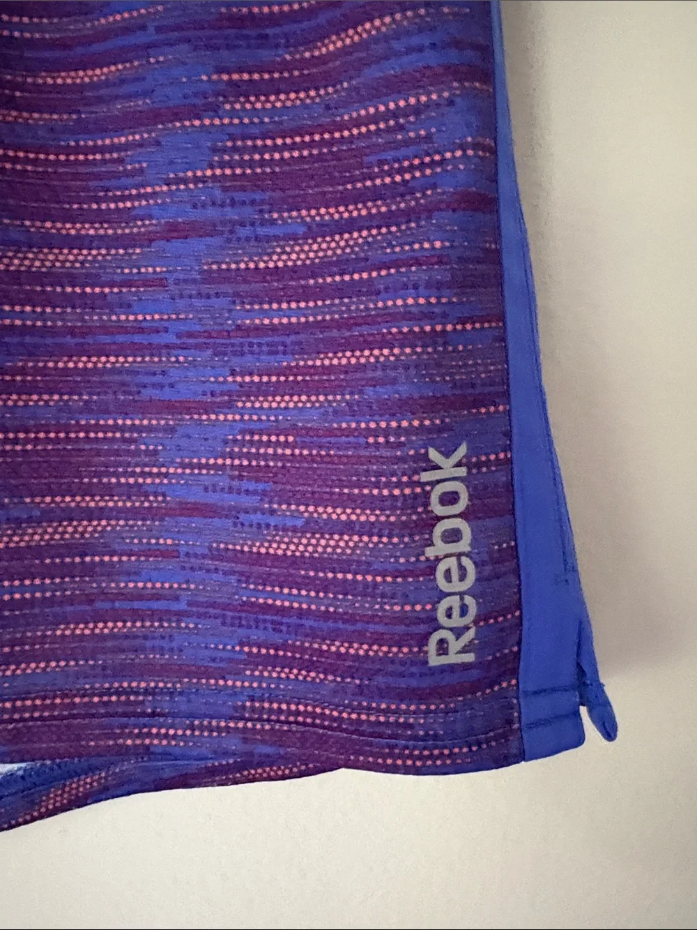 Reebok Women's Purple and Blue Space-Dye Drawstring Athletic Shorts Side Stripe